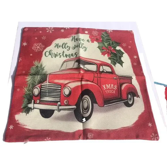 Set Of 4 Safavieh Accents Christmas Pillow Covers Wreath Truck Tree - Picture 2 of 5